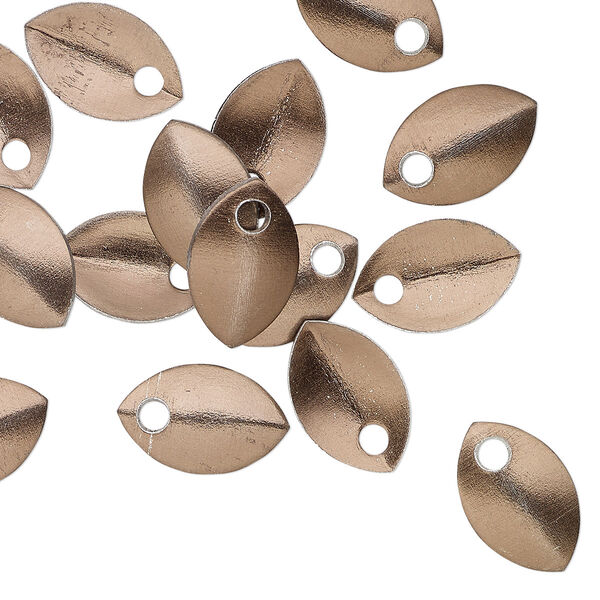 Component, anodized aluminum, brown, 11x7mm 2-sided curved scale blank with 1.5mm hole, 20 gauge. Sold per pkg of 20. image number 0