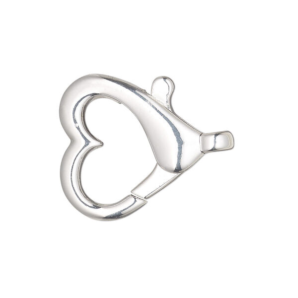 Clasp, lobster claw, silver-finished "pewter" (zinc-based alloy), 22mm open heart. Sold per pkg of 2. image number 0