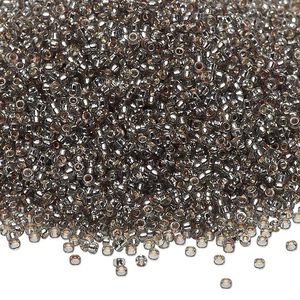 Seed bead, Miyuki, glass, pkg/250g, #15 rocaille, Duracoat® transparent silver-lined dark seafoam, (RR-4274).