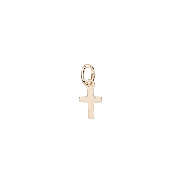 Drop, rose gold-plated sterling silver, 7x5mm cross. Sold per pkg of 4. image number 0