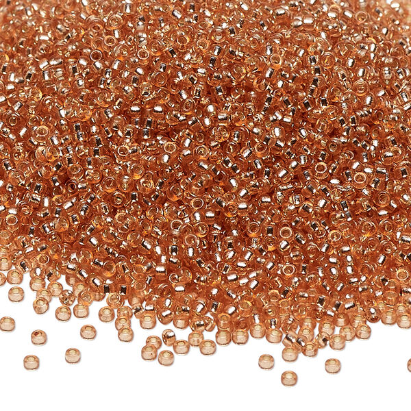 Seed bead, Miyuki, glass, pkg/250g, #15 rocaille, Duracoat® transparent silver-lined rose copper, (RR-4262). image number 0