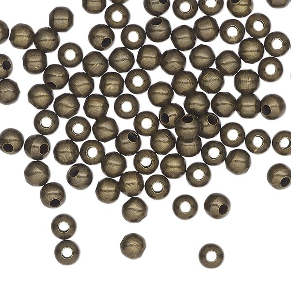 Bead, antique brass-plated steel, 4mm round. Sold per pkg of 500. image number 0
