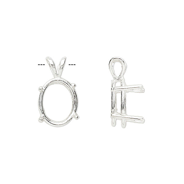 Pendant, Sure-Set™, sterling silver, 12x10mm with pre-notched 4-prong oval basket setting. Sold individually. image number 0
