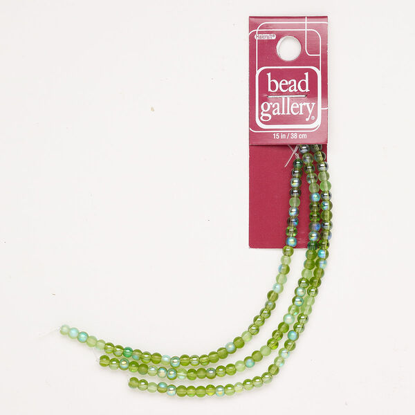 Bead glass 1pk 3mm round, matte translucent luster green AB 15 inch image number 0