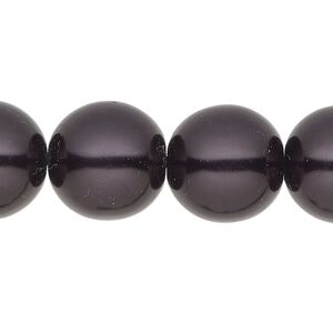 Bead, glass pearl, coated glass, black, 16mm round. Sold per 15-1/2" to 16" strand, approximately 30 beads.