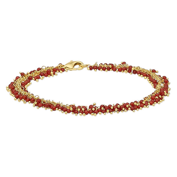 Bracelet, carnelian (dyed / heated) and gold-finished brass, 8mm wide with 2mm faceted round, 7-1/2 inches with lobster claw clasp. Sold individually. image number 0