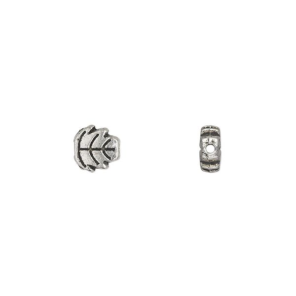Bead, antique silver-plated "pewter" (zinc-based alloy), 7x7mm double-sided leaf. Sold per pkg of 100. image number 0