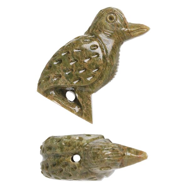 Bead, soapstone (coated), 40x17mm-45x19mm hand-carved standing woodpecker, C grade. Sold per pkg of 2. image number 0