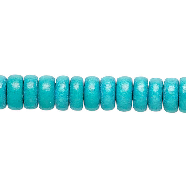 Bead, Taiwanese cheesewood (dyed / waxed), turquoise blue, 8x4mm rondelle. Sold per pkg of (2) 15-1/2" to 16" strands. image number 0
