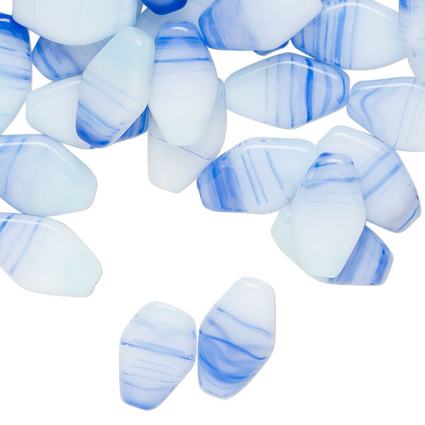 Bead, Czech pressed glass, translucent cobalt blue and light blue, 13x8mm flat marquise. Sold per 1-ounce pkg, approximately 60 beads. image number 0