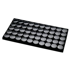 Display insert, faceted gems, foam and acrylic, black and clear, 14 x 7-3/4 x 3/4 inches with (50) 1-1/8 x 3/4 inch reclosable vials, fits standard full tray. Sold individually.