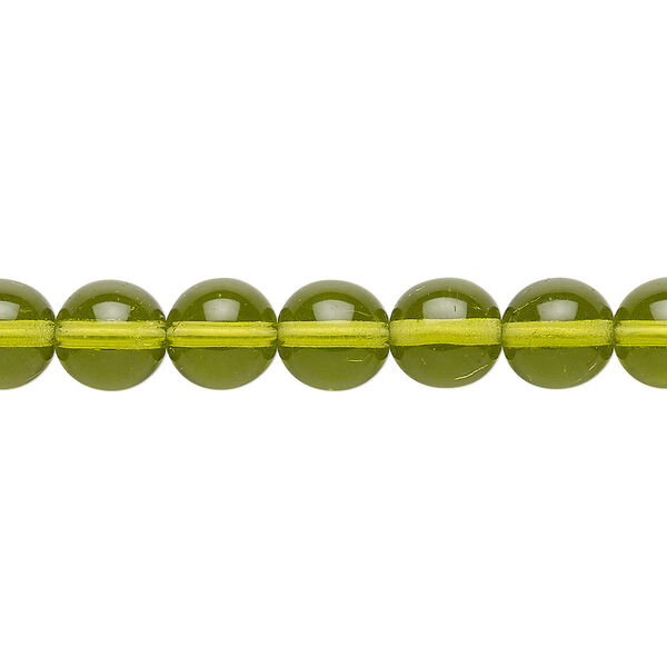Bead, Czech glass druk, transparent olivine, 8mm round. Sold per 15-1/2" to 16" strand. image number 0