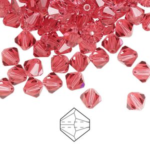 Bead 24pk Indian pink, Preciosa Czech crystal 6mm bicone