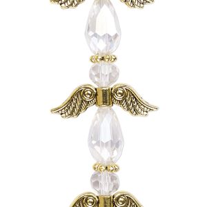 Bead, crystal and antique gold-finished "pewter" (zinc-based alloy), translucent clear AB, 23mm angel. Sold per pkg of 4.