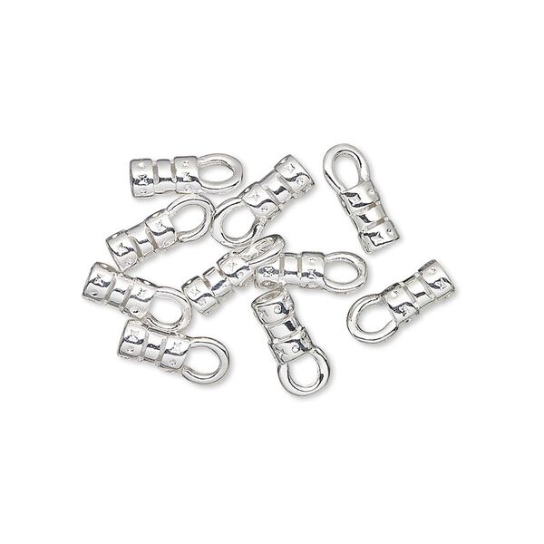 Crimp end, silver-plated brass, 5.5x3.5mm tube with loop, 2mm inside diameter. Sold per pkg of 10. image number 0
