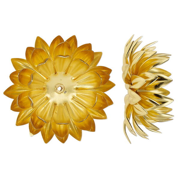 Component, gold-finished copper, 29x28.5mm 3D lotus flower. Sold individually. image number 0