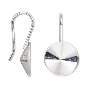 Ear wire Almost Instant Jewelry® 1pkg2 sterling silver, 32mm / 16mm rivoli glue-in setting, 18 gauge 1 pair