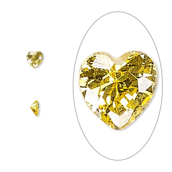 Gem, cubic zirconia, topaz gold, 4mm faceted heart, Mohs hardness 8-1/2. Sold per pkg of 5. image number 0