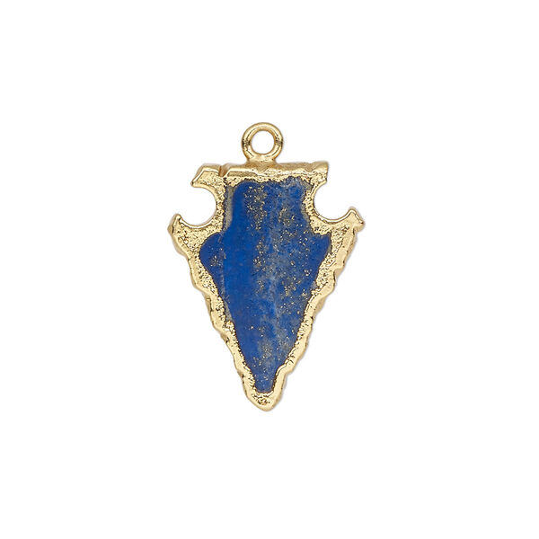 Drop, lapis lazuli (natural) / electroplated gold / gold-finished sterling silver, 20x15mm hand-cut arrowhead. Sold individually. image number 0