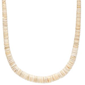 Bead, Indian volute shell (natural), tan, 3x2mm-8x3mm hand-cut graduated heishi, Mohs hardness 3-1/2. Sold per 18-inch strand.