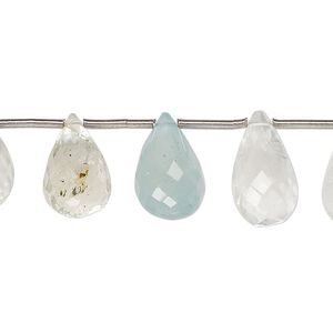 Aquamarine / goshenite 1pkg16, hand-cut top-drilled faceted briolette bead graduated 12x9mm-19x12mm