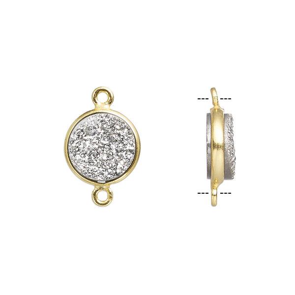 Druzy agate / sterling silver 1pkg1, electrocoated gold finished hand-cut flat round link 11mm image number 0