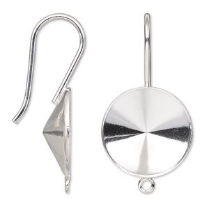Ear wire Almost Instant Jewelry® 1pkg2 sterling silver, 34mm / 18mm rivoli glue-in setting, 18 gauge 1 pair