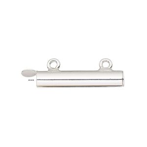 End bar, silver-finished brass, 26x5mm round tube with fold-in ends and 2 loops, 4mm inside diameter. Sold per pkg of 4.