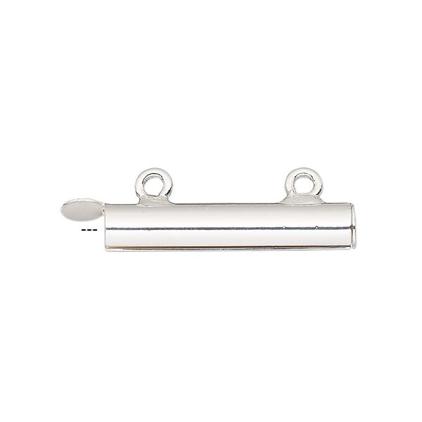 End bar, silver-finished brass, 26x5mm round tube with fold-in ends and 2 loops, 4mm inside diameter. Sold per pkg of 4. image number 0