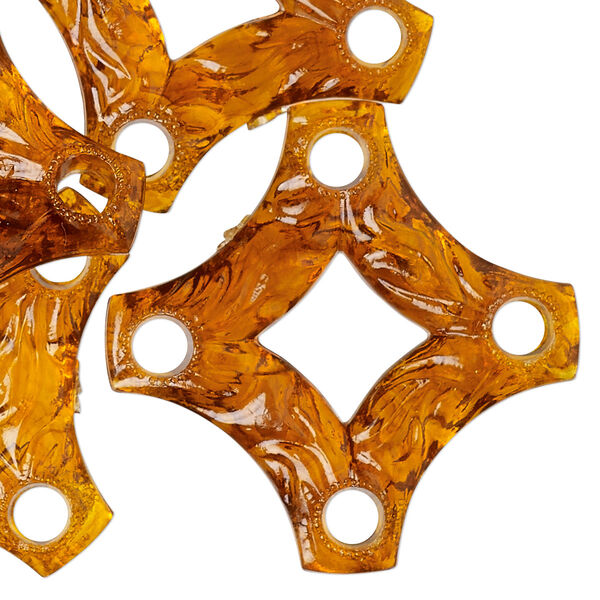 Focal, vintage German acrylic, transparent honey, 37x37mm textured open diamond with 4 holes. Sold per pkg of 6. image number 0