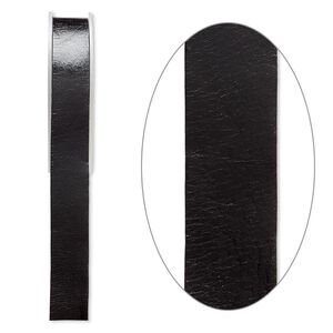 Cord, leather, black, 20mm flat. Sold per 5-yard spool.