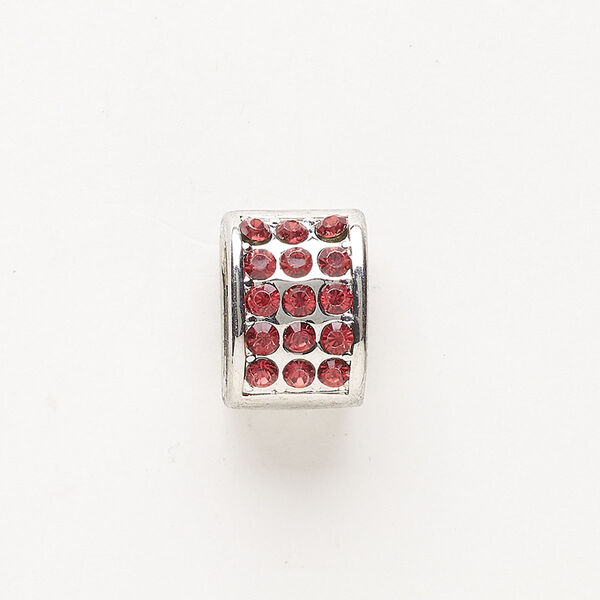 Bead, slide, brass and glass, pkg/1, 15x10mm oval, antique silver finish and hyacinth. image number 0