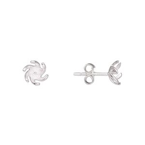 Earstud 1pkg2 sterling silver, 7x7mm / 3mm peg / 4-6mm half-drilled round glue-in setting / earnuts, 1 pair