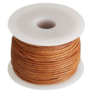 Cord, leather (dyed), burnt orange, 1.5mm round. Sold per 25-yard spool.