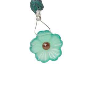 Green onyx / garnet 1pkg1, top-drilled hand-cut 1sided carved flower bead natural, 16mm