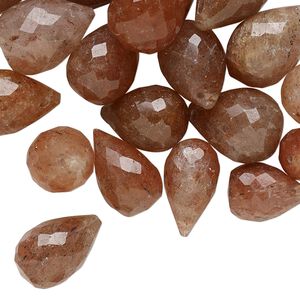 Strawberry quartz 1pkg1, hand-cut top-drilled faceted teardrop bead natural 2 oz mix 11x6mm-18x12mm
