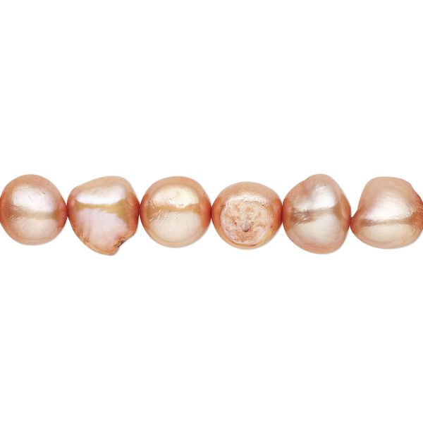Pearl, cultured freshwater (dyed), cinnamon, 6-8mm flat-sided potato with 0.4-0.6mm hole, C- grade, Mohs hardness 2-1/2 to 4. Sold per 15-1/2" to 16" strand. image number 0