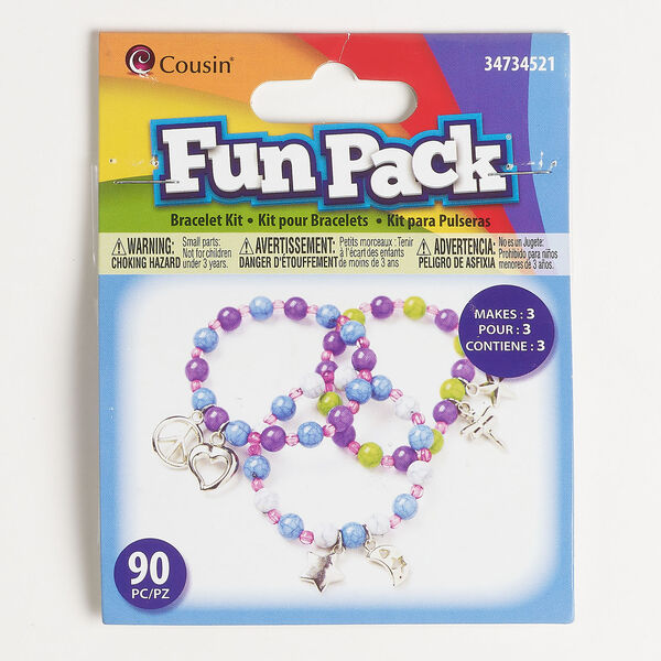 Bracelet kit 1pkg90, silver-finished "pewter" (zinc alloy) / steel / acrylic / elastic, mixed colors, 4mm-16x13mm mixed shapes. image number 0