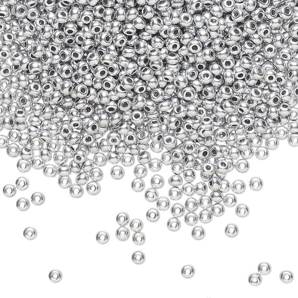 Seed bead, Preciosa Ornela Czech glass, pkg/500g, #11 rocaille, opaque soft silver metallic alabaster, (01700). image number 0
