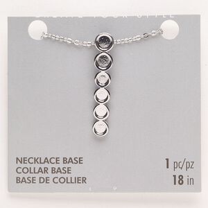 Necklace, "pewter" (zinc-based alloy), pkg/18 inches with lobster claw clasp, silver finish, 37x7mm pendant with (4) 4mm and (2) 5mm round settings.