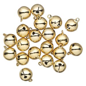 Bell, gold-finished brass, 14mm round with clapper. Sold per pkg of 20.