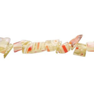 Bead, millefiori glass, translucent light brown and multicolored, small chip. Sold per 33-inch strand.