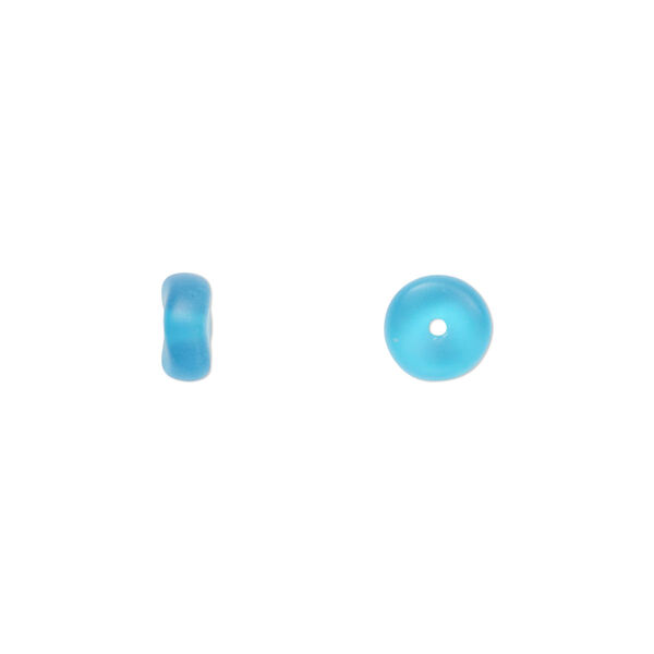 Bead, Czech pressed glass, blue frost AB, 7x3mm rondelle. Sold per 15" to 16" strand. image number 0