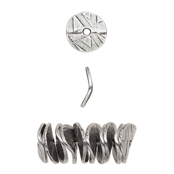 Bead, antiqued pewter (tin-based alloy), 10x2mm textured wavy rondelle with abstract design. Sold per pkg of 20. image number 0