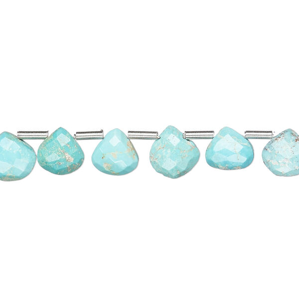 Bead, Imperial Crown turquoise (natural), 7-9mm hand-cut top-drilled faceted puffed teardrop, C+ grade, Mohs hardness 5 to 6. Sold per pkg of 20. image number 0
