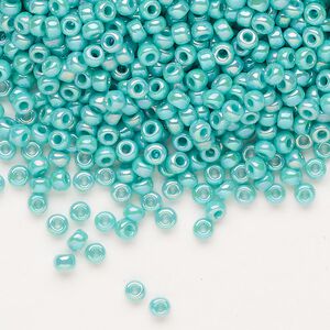 Seed bead, Miyuki, glass, pkg/250g, #8 rocaille, opaque rainbow sea opal, (RR-485).