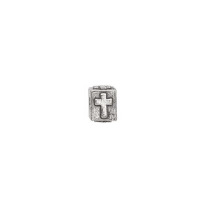 Bead, alphabet bead, pewter (tin-based alloy), pkg/1, antiqued, 8x6mm rectangle with cross.