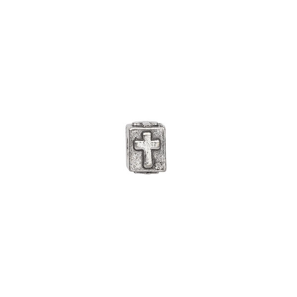 Bead, alphabet bead, pewter (tin-based alloy), pkg/1, antiqued, 8x6mm rectangle with cross. image number 0