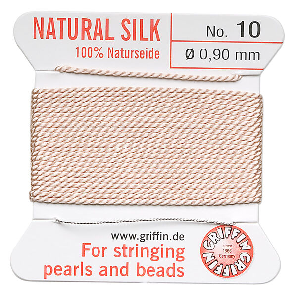 Thread, Griffin, silk, light pink, size #10. Sold per 2-meter card (approximately 78 inches). image number 0