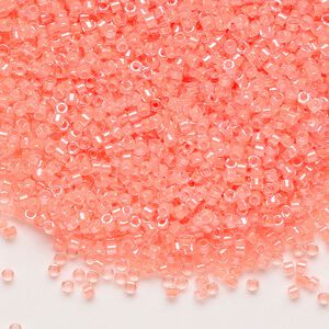 Seed bead, Delica®, glass, pkg/7.5g, #11 round, translucent luminous inside dyed color flamingo (DB-2034).